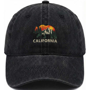 California Grizzly Bear Retro Forest Nature Lover Washed Cotton Baseball Cap