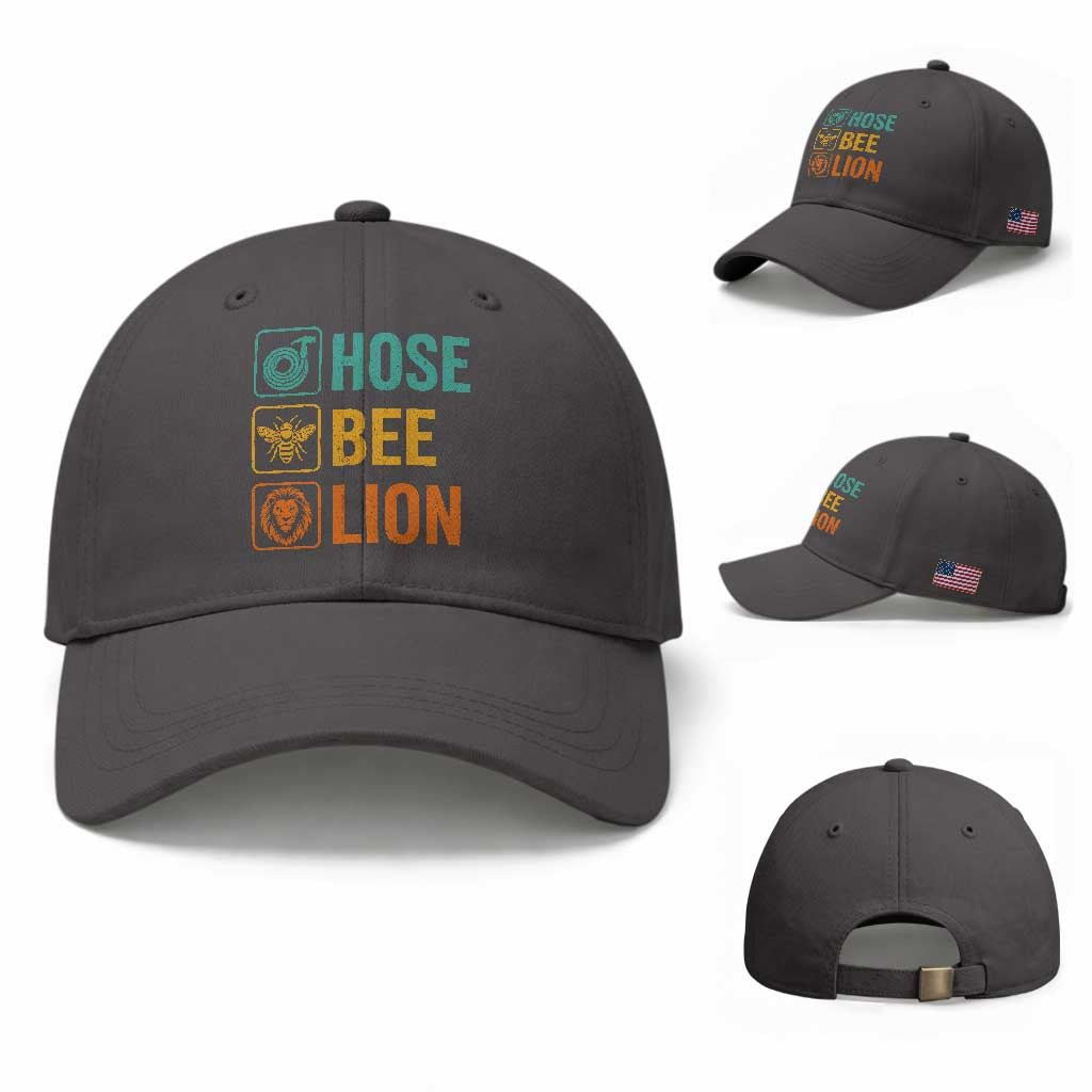 Hose Bee Lion Funny Meme Word Pun Retro Baseball Cap TS11 Baseball Cap Universal Fit Dark Gray Print Your Wear