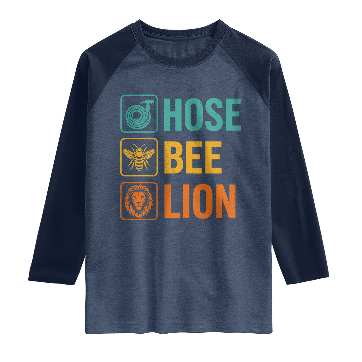 Hose Bee Lion Funny Meme Word Pun Retro Raglan Shirt TS11 Heather Denim Navy Print Your Wear