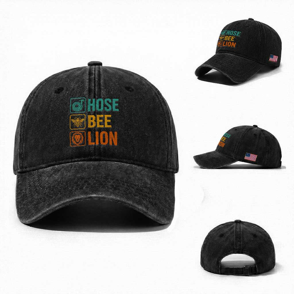 Hose Bee Lion Funny Meme Word Pun Retro Washed Cotton Baseball Cap TS11 Washed Cap Universal Fit Black Print Your Wear