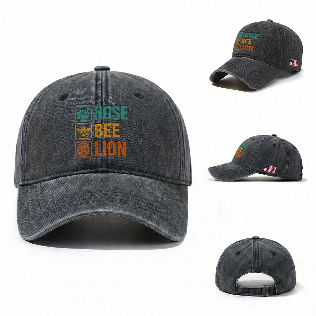 Hose Bee Lion Funny Meme Word Pun Retro Washed Cotton Baseball Cap TS11 Washed Cap Universal Fit Dark Gray Print Your Wear