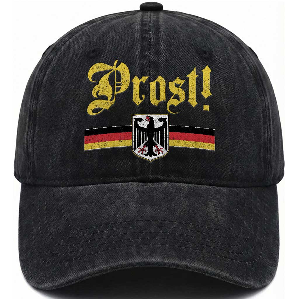 Prost Oktoberfest Beer Drinking Washed Cotton Baseball Cap German Flag Bundesadler Coat of Arms TS11 Print Your Wear