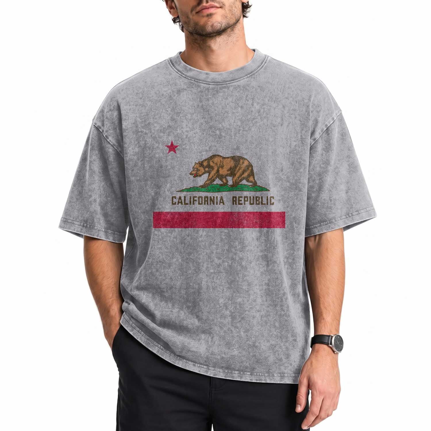 Vintage California State Flag Washed Cotton T-Shirt Grizzly Bear SoCal Norcal Cencal San Francisco