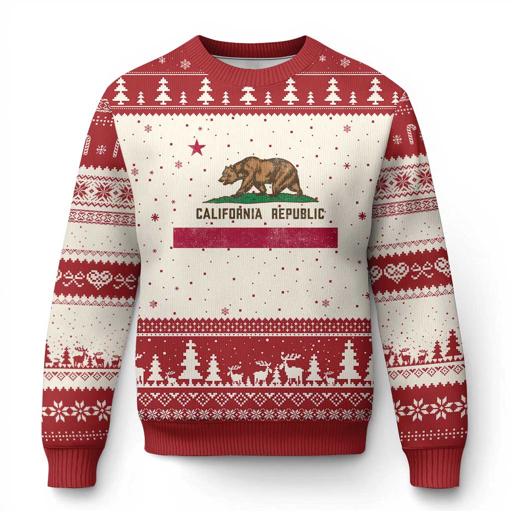 Vintage California State Flag Ugly Christmas Sweater Grizzly Bear SoCal Norcal Cencal San Francisco
