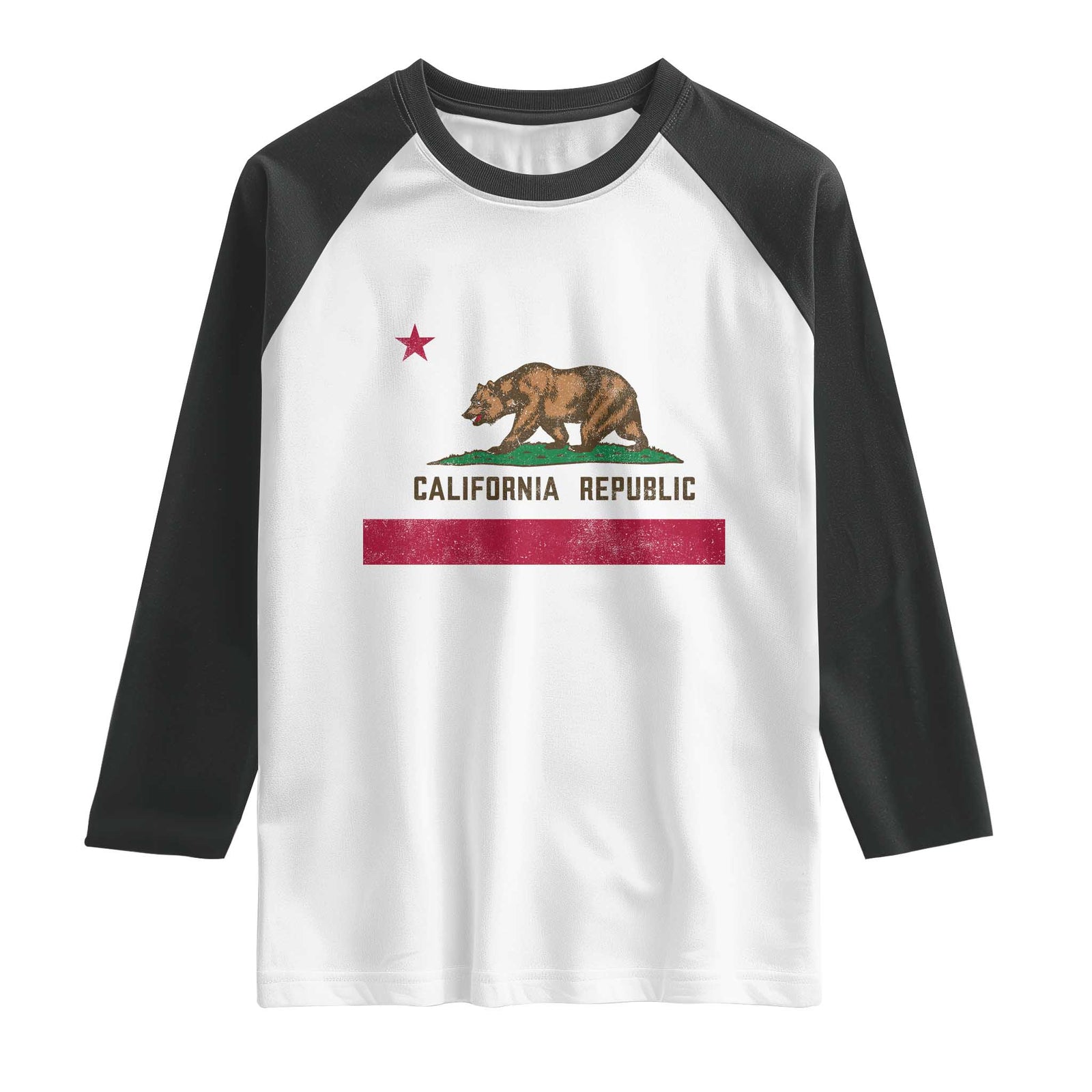 Vintage California State Flag Raglan Shirt Grizzly Bear SoCal Norcal Cencal San Francisco