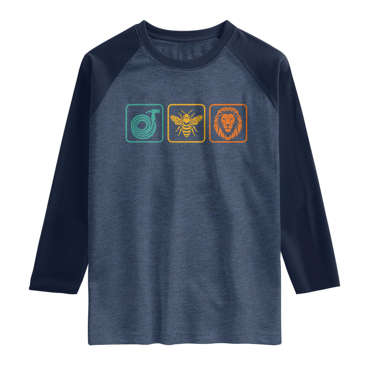Hose Bee Lion Icons Funny Meme Retro Raglan Shirt TS11 Heather Denim Navy Print Your Wear