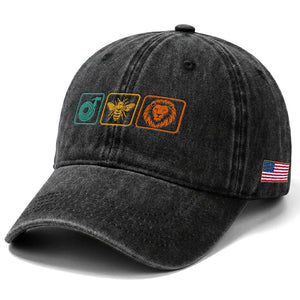 Hose Bee Lion Icons Funny Meme Retro Washed Cotton Baseball Cap TS11 Print Your Wear