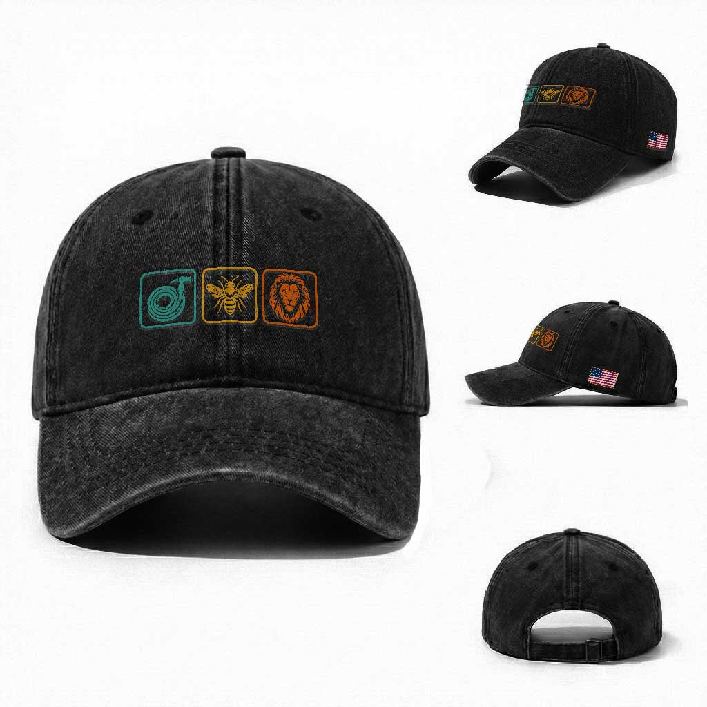 Hose Bee Lion Icons Funny Meme Retro Washed Cotton Baseball Cap TS11 Washed Cap Universal Fit Black Print Your Wear