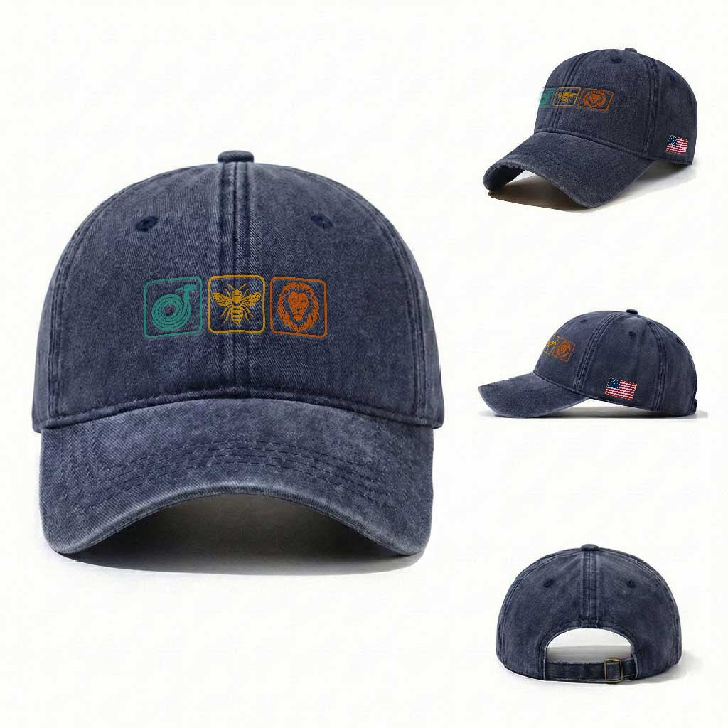 Hose Bee Lion Icons Funny Meme Retro Washed Cotton Baseball Cap TS11 Washed Cap Universal Fit Navy Print Your Wear