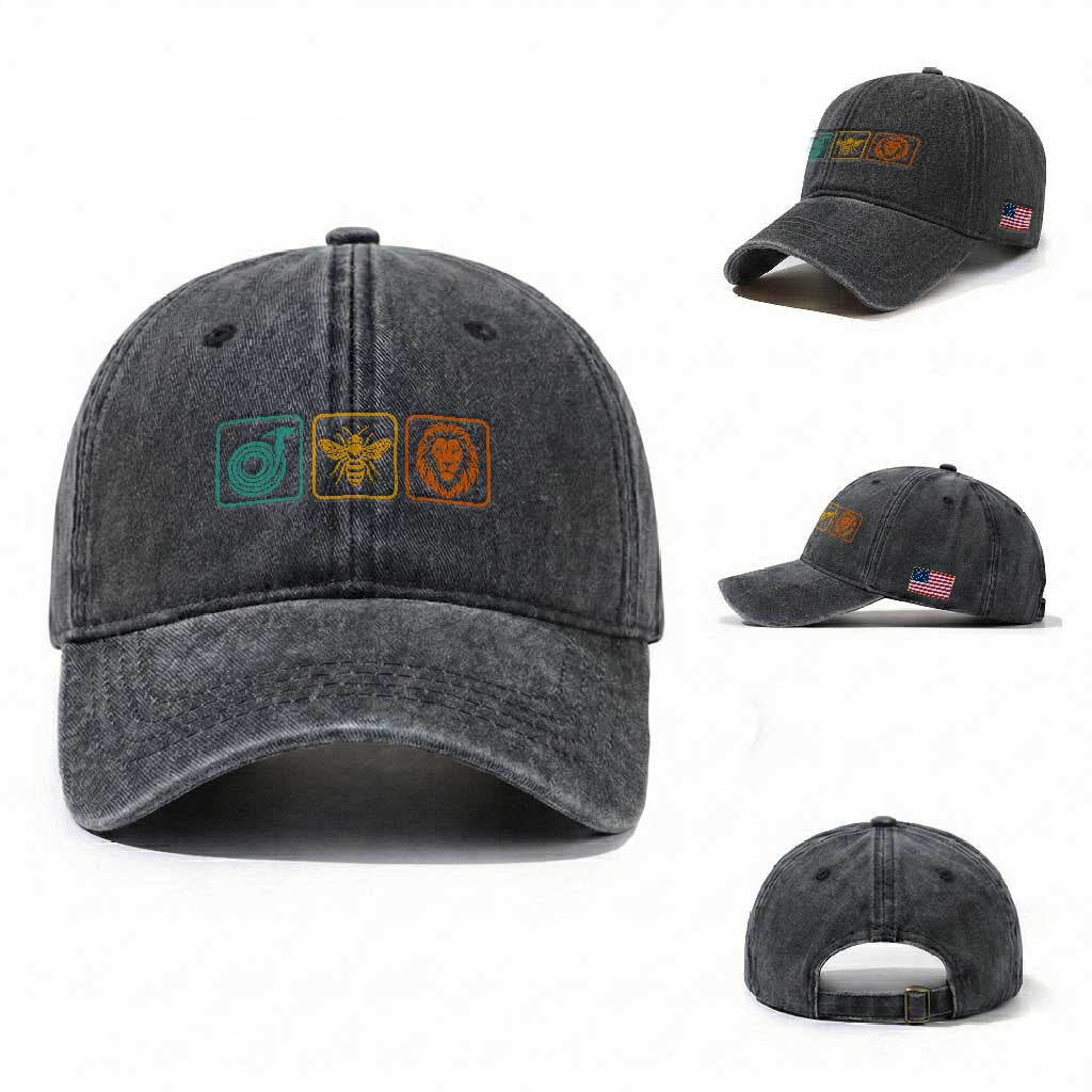 Hose Bee Lion Icons Funny Meme Retro Washed Cotton Baseball Cap TS11 Washed Cap Universal Fit Dark Gray Print Your Wear
