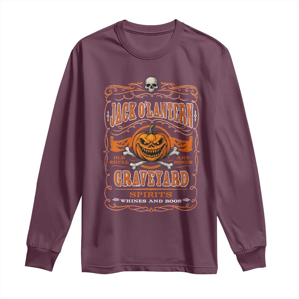 Halloween Jack O Lantern Long Sleeve Shirt Scary Skull Pumpkin Face TS11 Maroon Print Your Wear