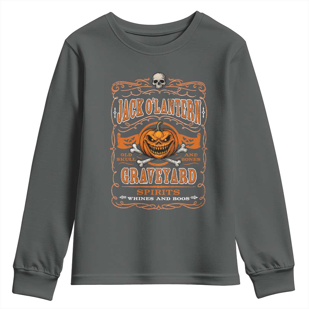 Halloween Jack O Lantern Youth Sweatshirt Scary Skull Pumpkin Face TS11 Dark Heather Print Your Wear