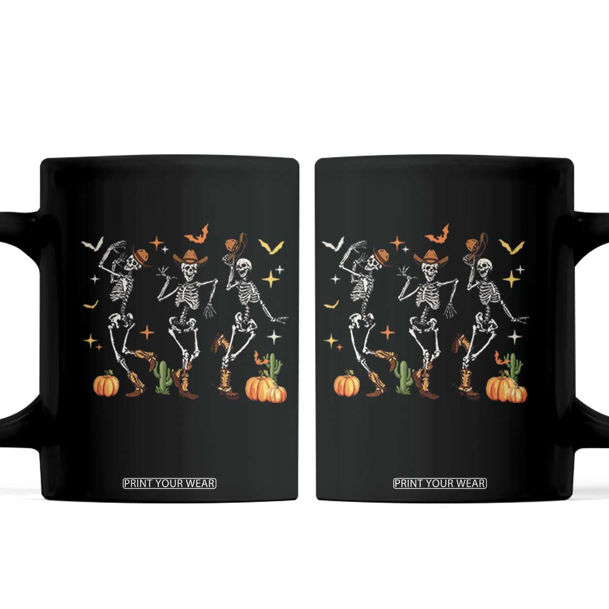 Dancing Skeleton Cowboys Western Country Rodeo Halloween Coffee Mug