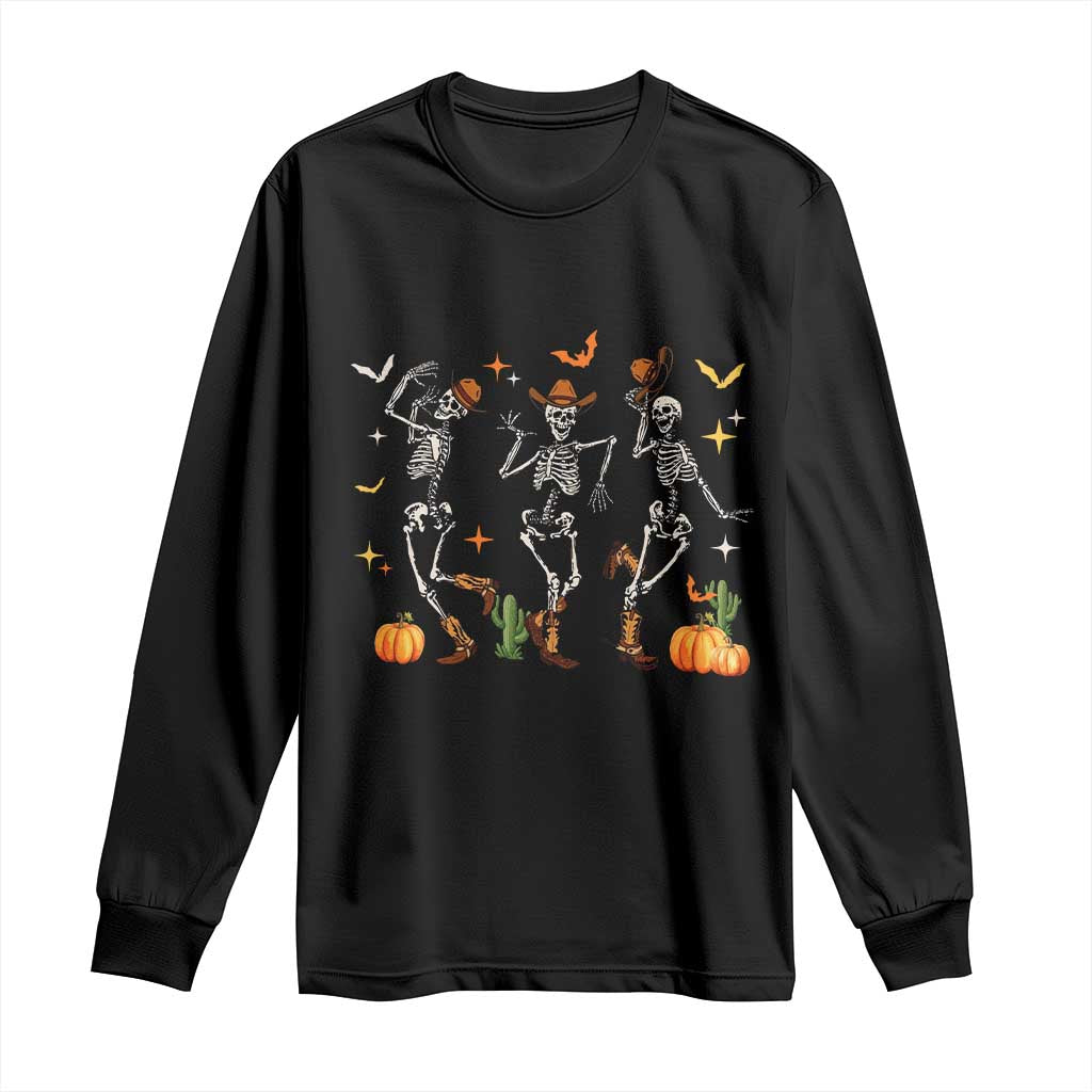 Dancing Skeleton Cowboys Western Country Rodeo Halloween Long Sleeve Shirt