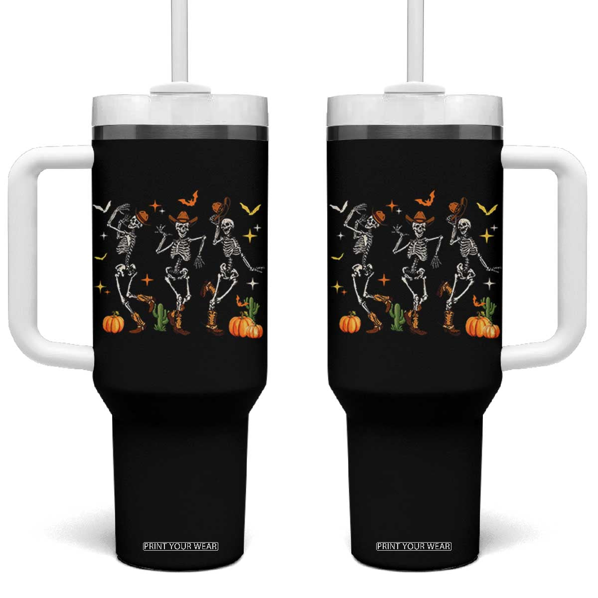 Dancing Skeleton Cowboys Western Country Rodeo Halloween Tumbler With Handle
