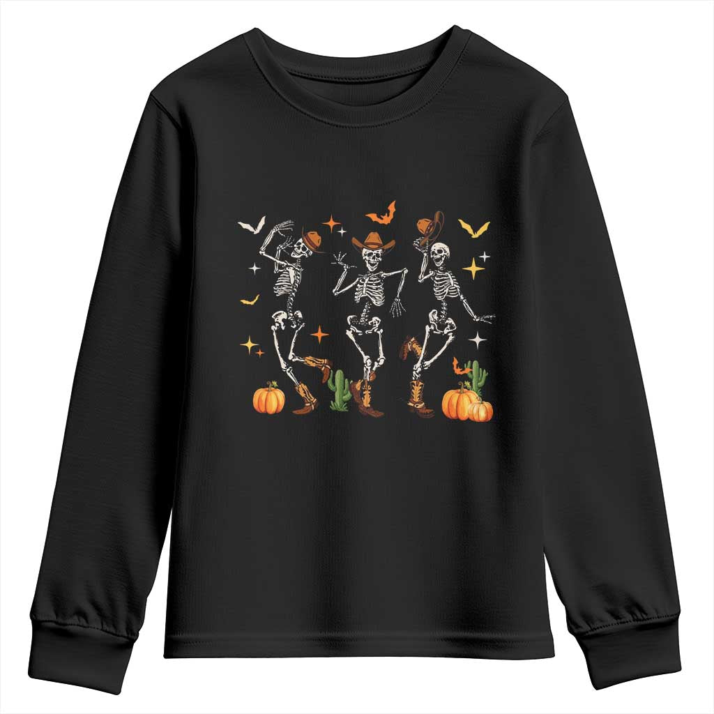 Dancing Skeleton Cowboys Western Country Rodeo Halloween Youth Sweatshirt