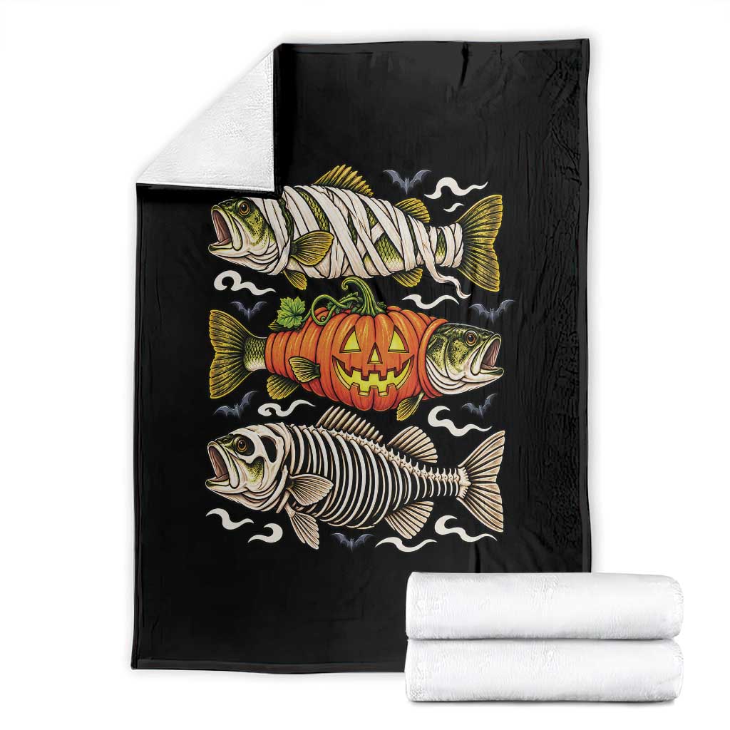 Halloween Bass Fish Pumpkin Skeleton Mummy Throw Blanket