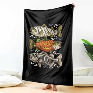 Halloween Bass Fish Pumpkin Skeleton Mummy Throw Blanket