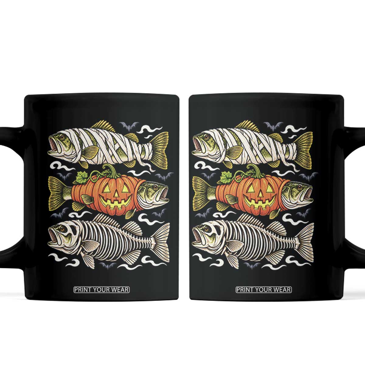 Halloween Bass Fish Pumpkin Skeleton Mummy Coffee Mug