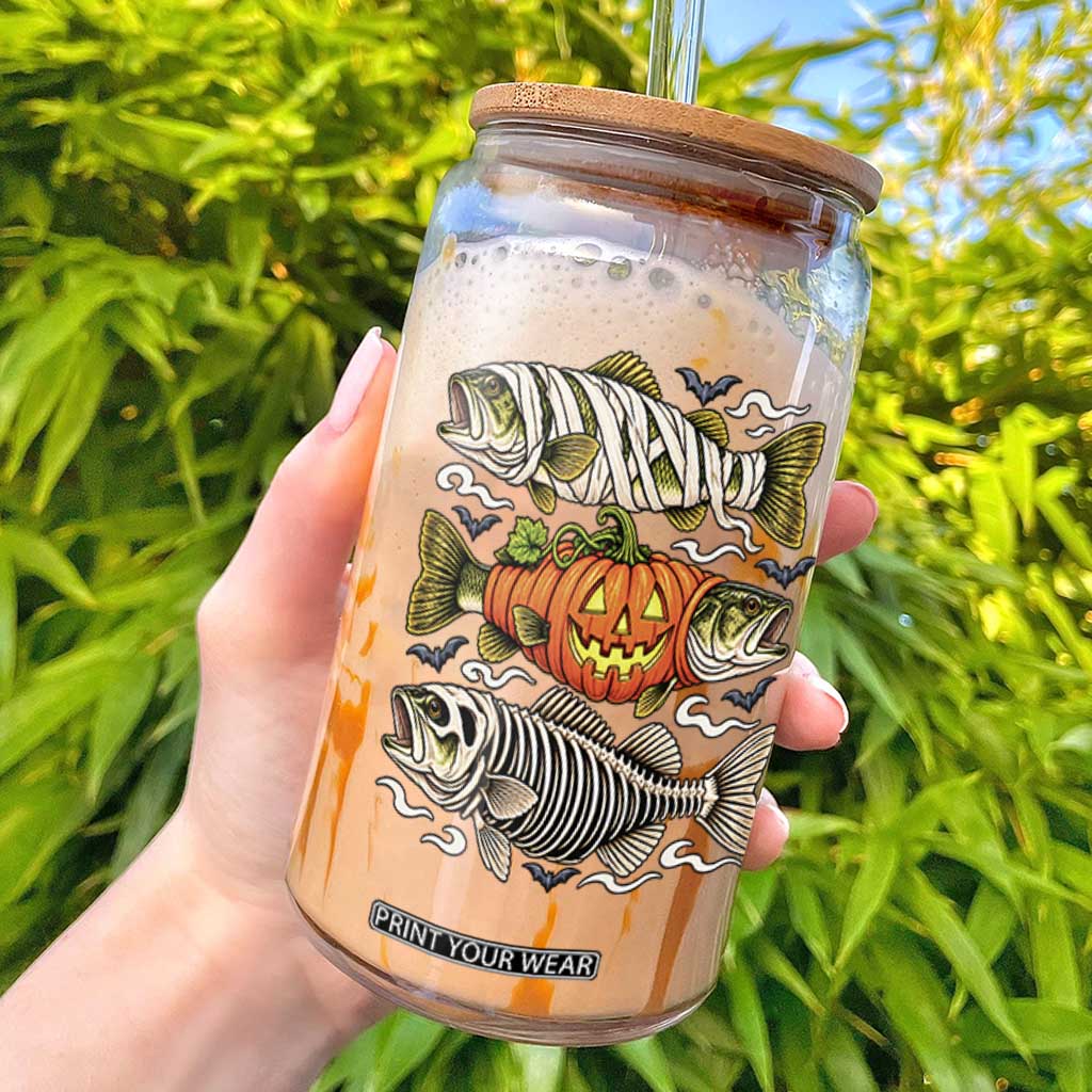 Halloween Bass Fish Pumpkin Skeleton Mummy Glass Can