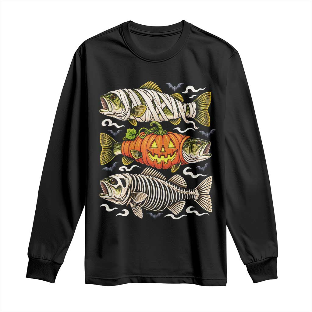 Halloween Bass Fish Pumpkin Skeleton Mummy Long Sleeve Shirt
