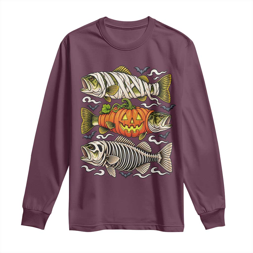 Halloween Bass Fish Pumpkin Skeleton Mummy Long Sleeve Shirt