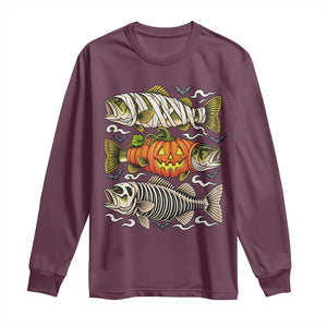 Halloween Bass Fish Pumpkin Skeleton Mummy Long Sleeve Shirt