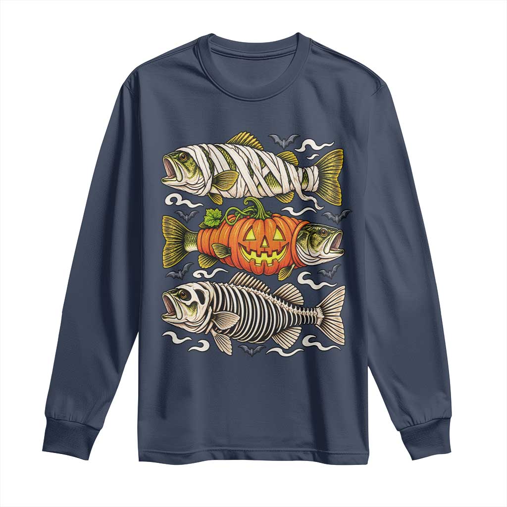 Halloween Bass Fish Pumpkin Skeleton Mummy Long Sleeve Shirt