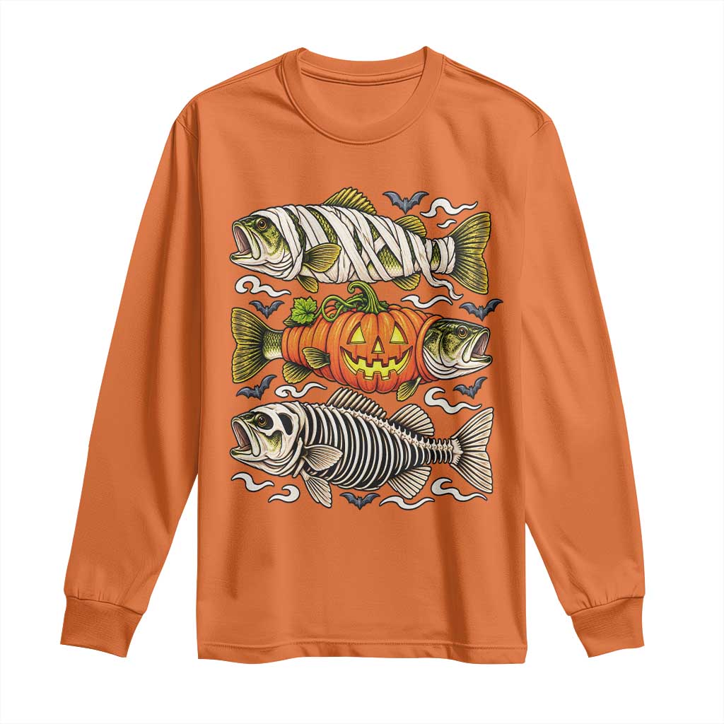 Halloween Bass Fish Pumpkin Skeleton Mummy Long Sleeve Shirt