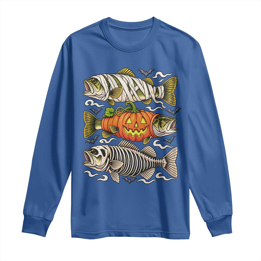 Halloween Bass Fish Pumpkin Skeleton Mummy Long Sleeve Shirt