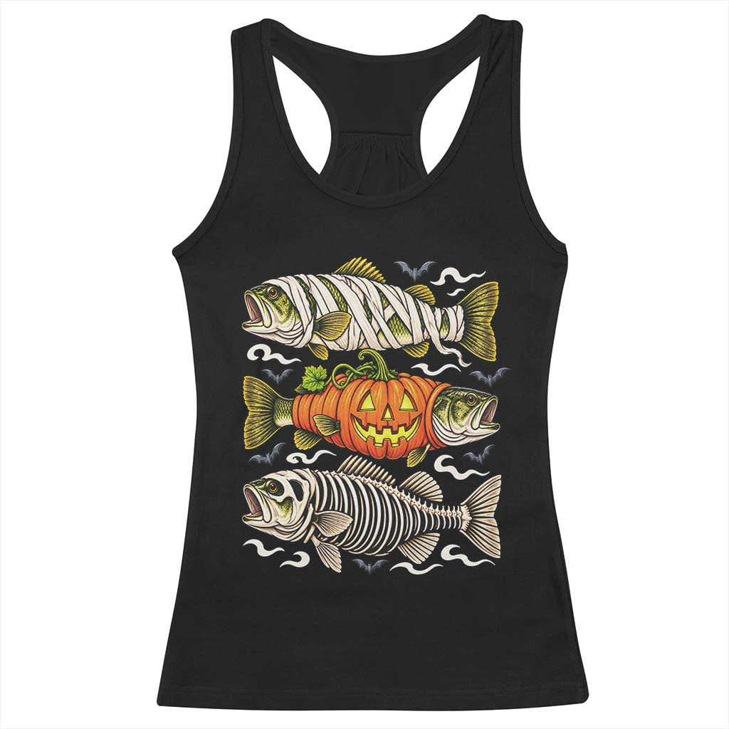 Halloween Bass Fish Pumpkin Skeleton Mummy Racerback Tank Top