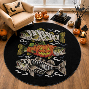 Halloween Bass Fish Pumpkin Skeleton Mummy Round Rug