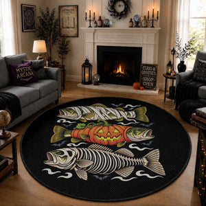 Halloween Bass Fish Pumpkin Skeleton Mummy Round Rug