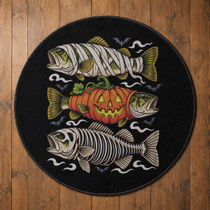 Halloween Bass Fish Pumpkin Skeleton Mummy Round Rug
