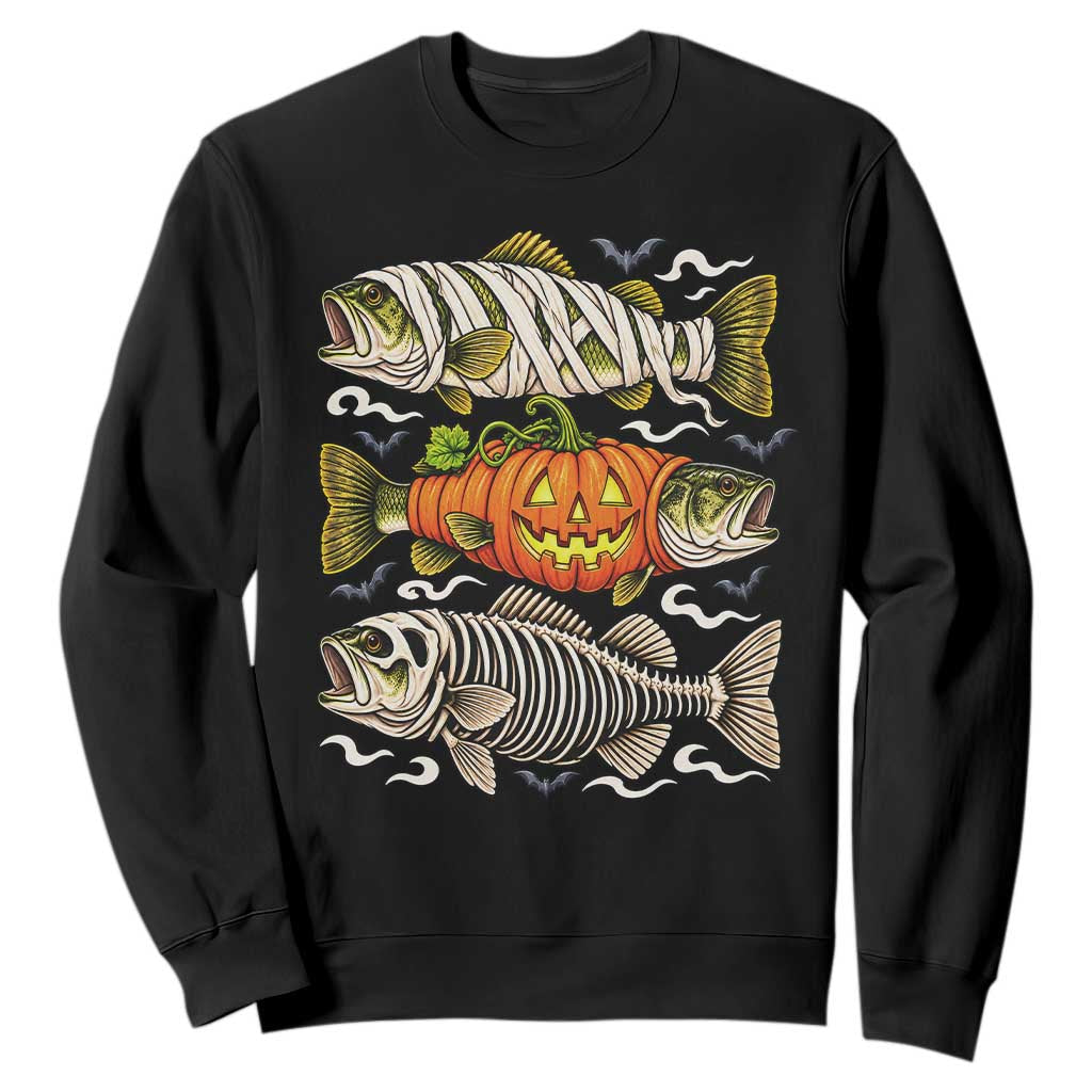 Halloween Bass Fish Pumpkin Skeleton Mummy Sweatshirt