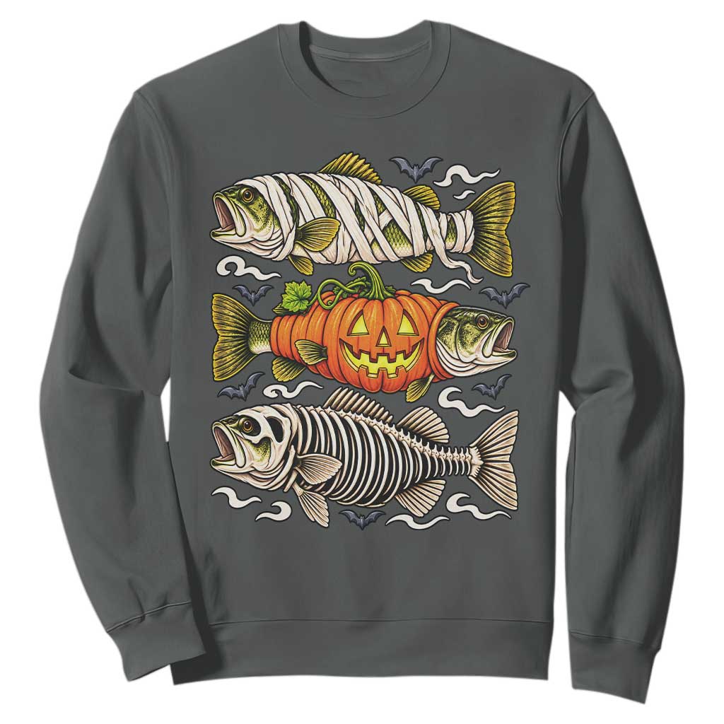 Halloween Bass Fish Pumpkin Skeleton Mummy Sweatshirt