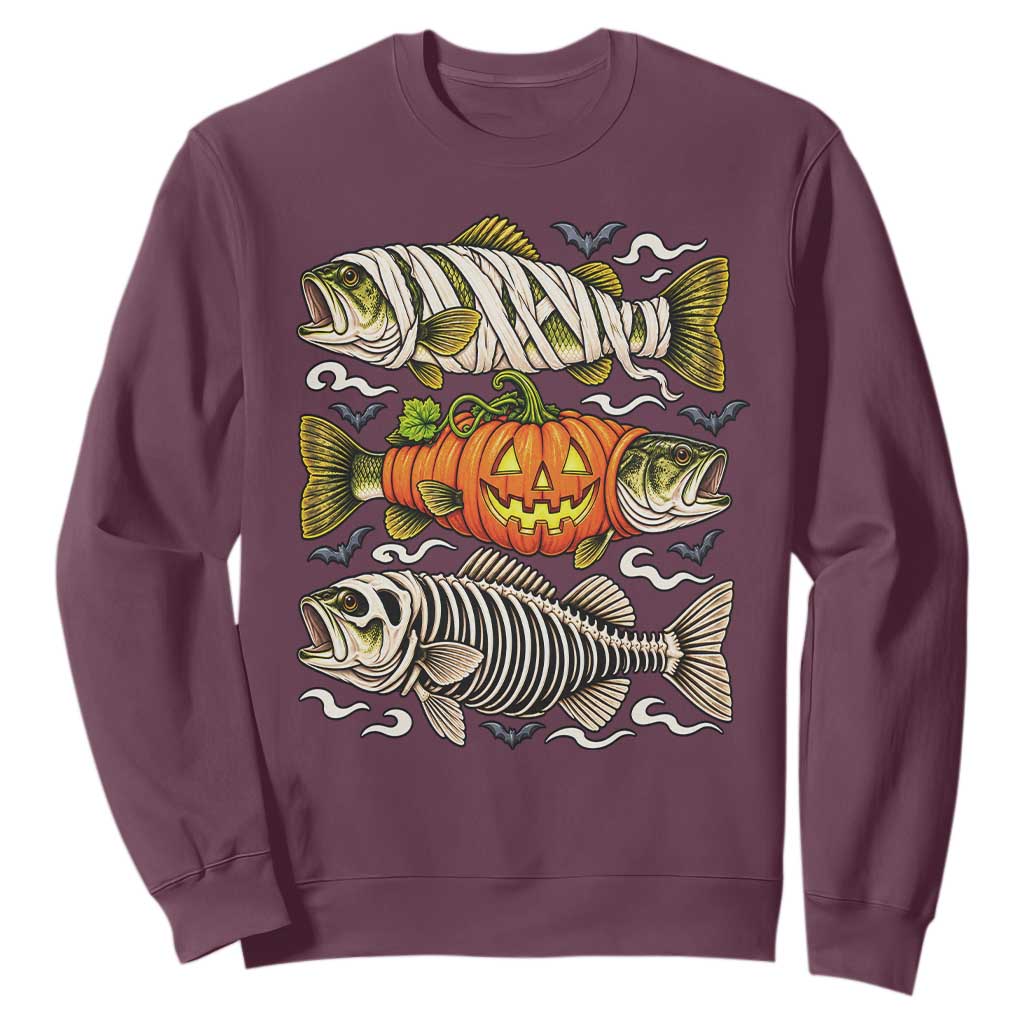 Halloween Bass Fish Pumpkin Skeleton Mummy Sweatshirt