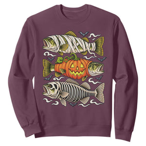 Halloween Bass Fish Pumpkin Skeleton Mummy Sweatshirt