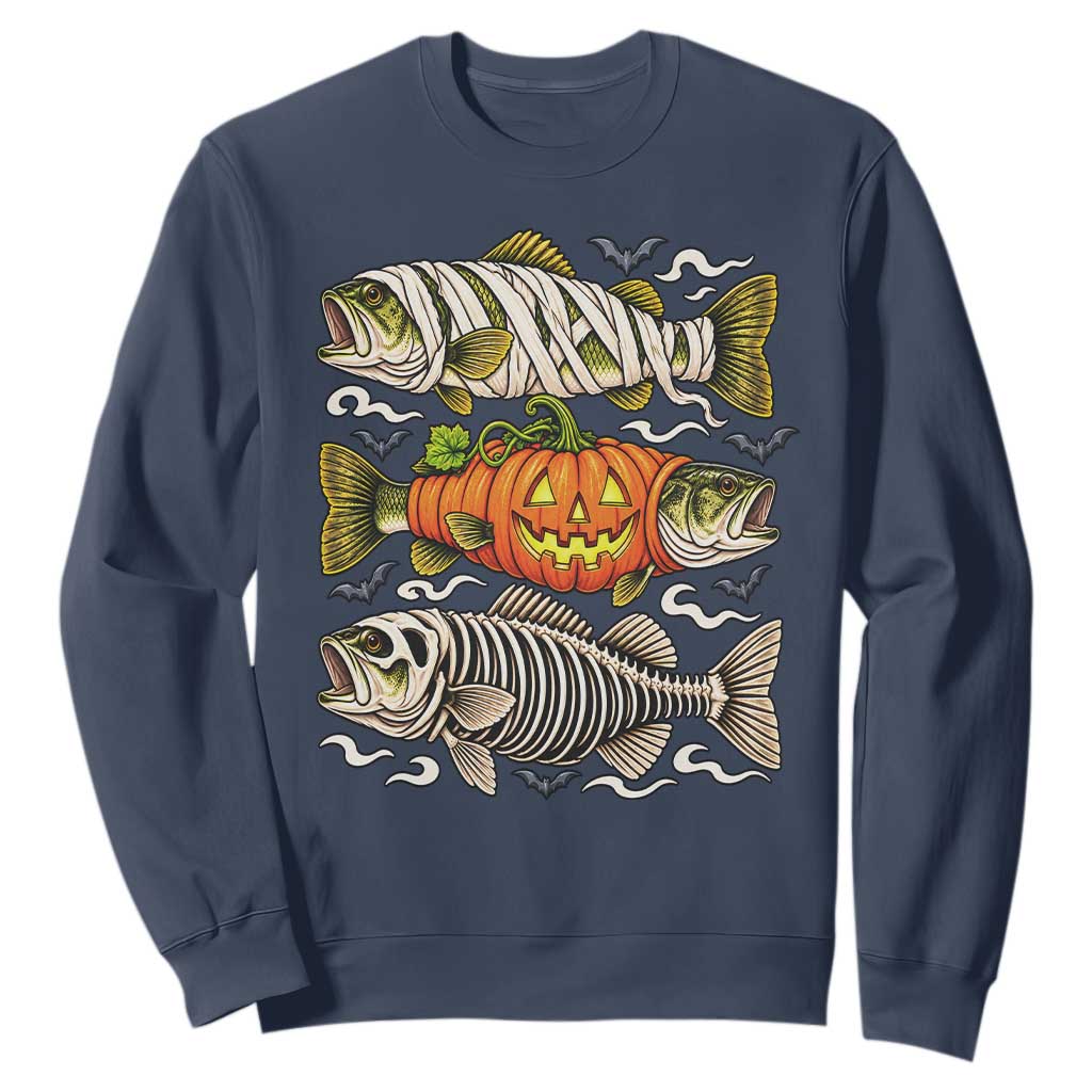 Halloween Bass Fish Pumpkin Skeleton Mummy Sweatshirt
