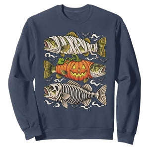 Halloween Bass Fish Pumpkin Skeleton Mummy Sweatshirt