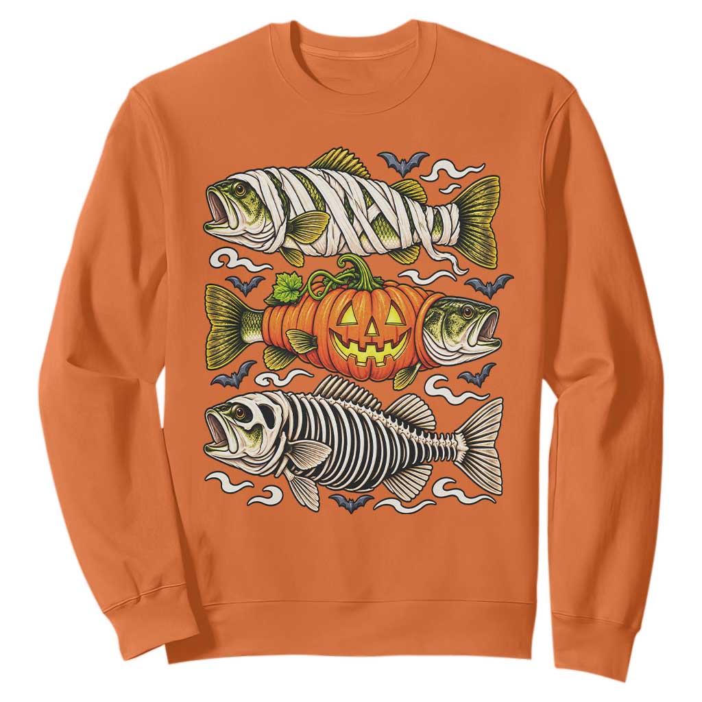 Halloween Bass Fish Pumpkin Skeleton Mummy Sweatshirt