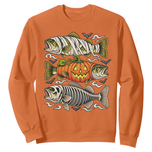 Halloween Bass Fish Pumpkin Skeleton Mummy Sweatshirt