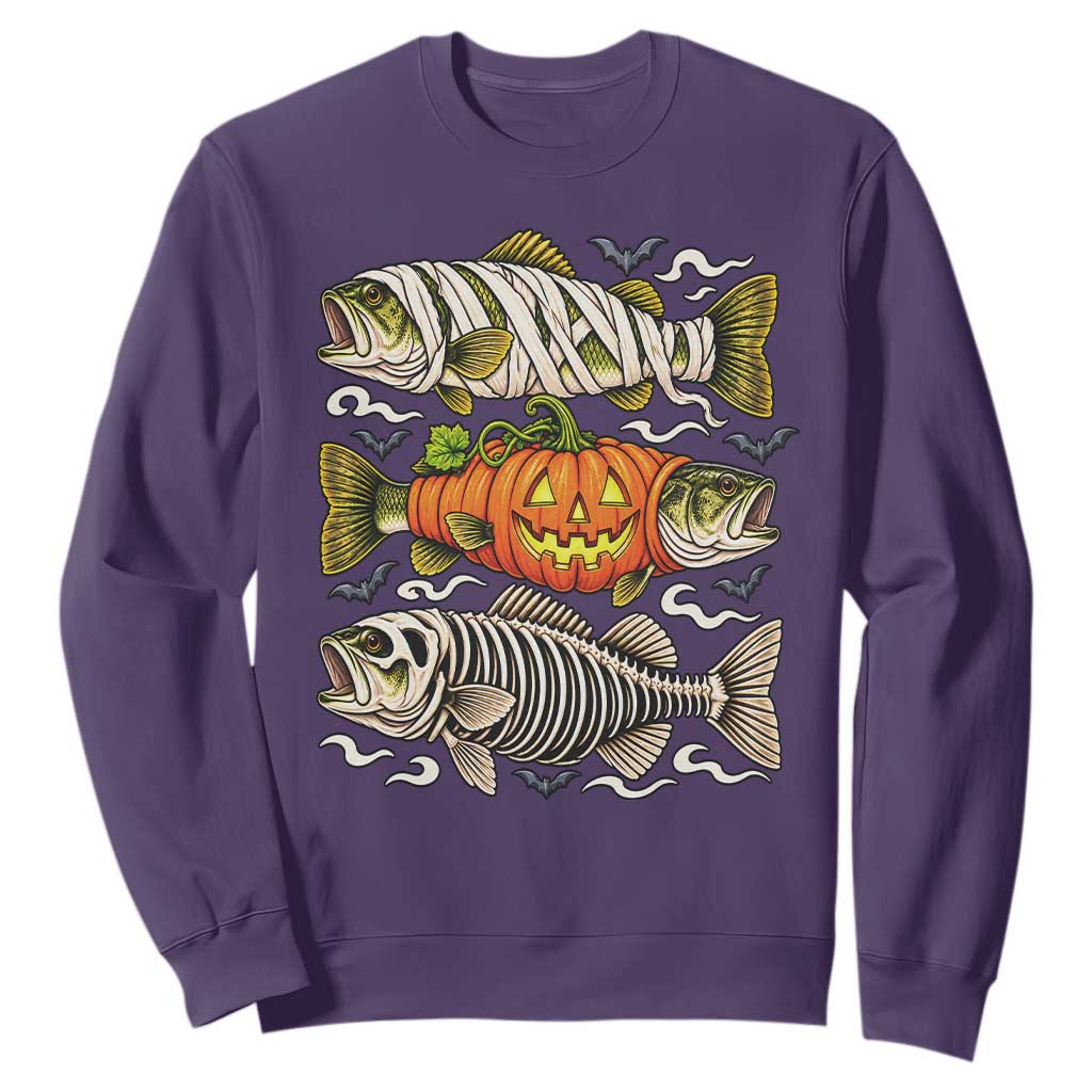 Halloween Bass Fish Pumpkin Skeleton Mummy Sweatshirt