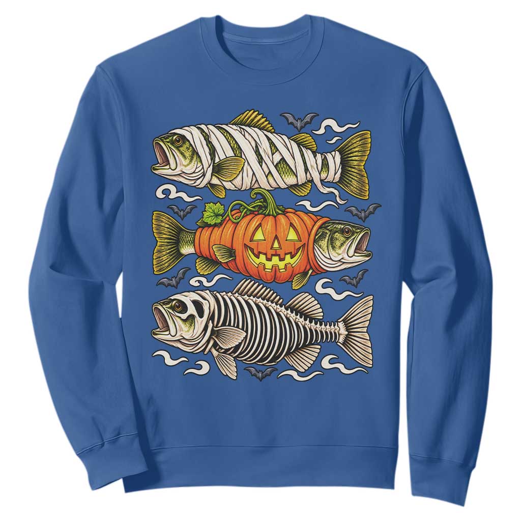 Halloween Bass Fish Pumpkin Skeleton Mummy Sweatshirt