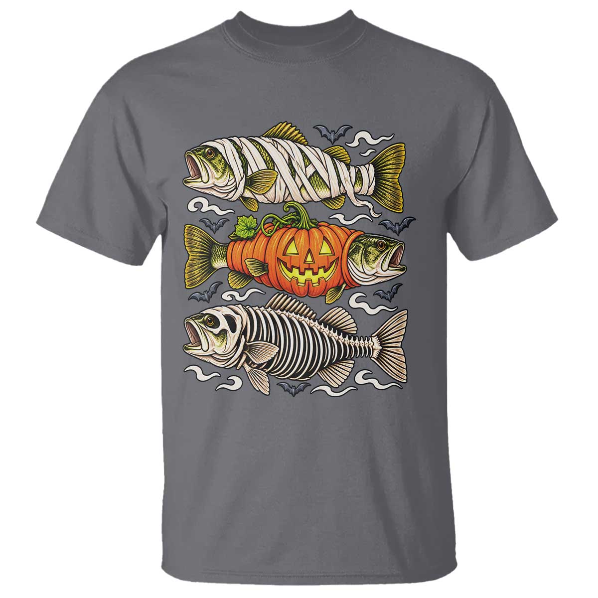 Halloween Bass Fish Pumpkin Skeleton Mummy T Shirt