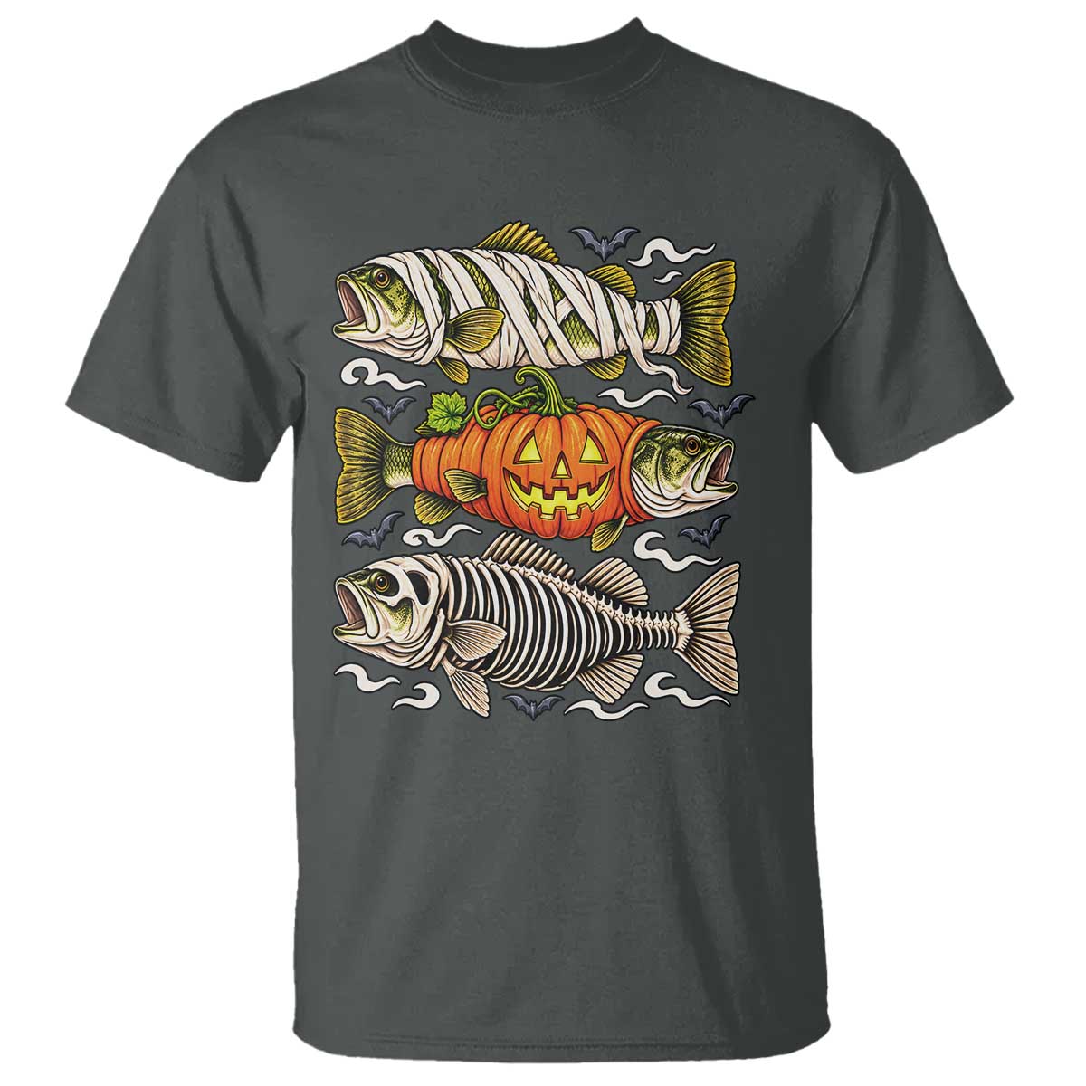 Halloween Bass Fish Pumpkin Skeleton Mummy T Shirt