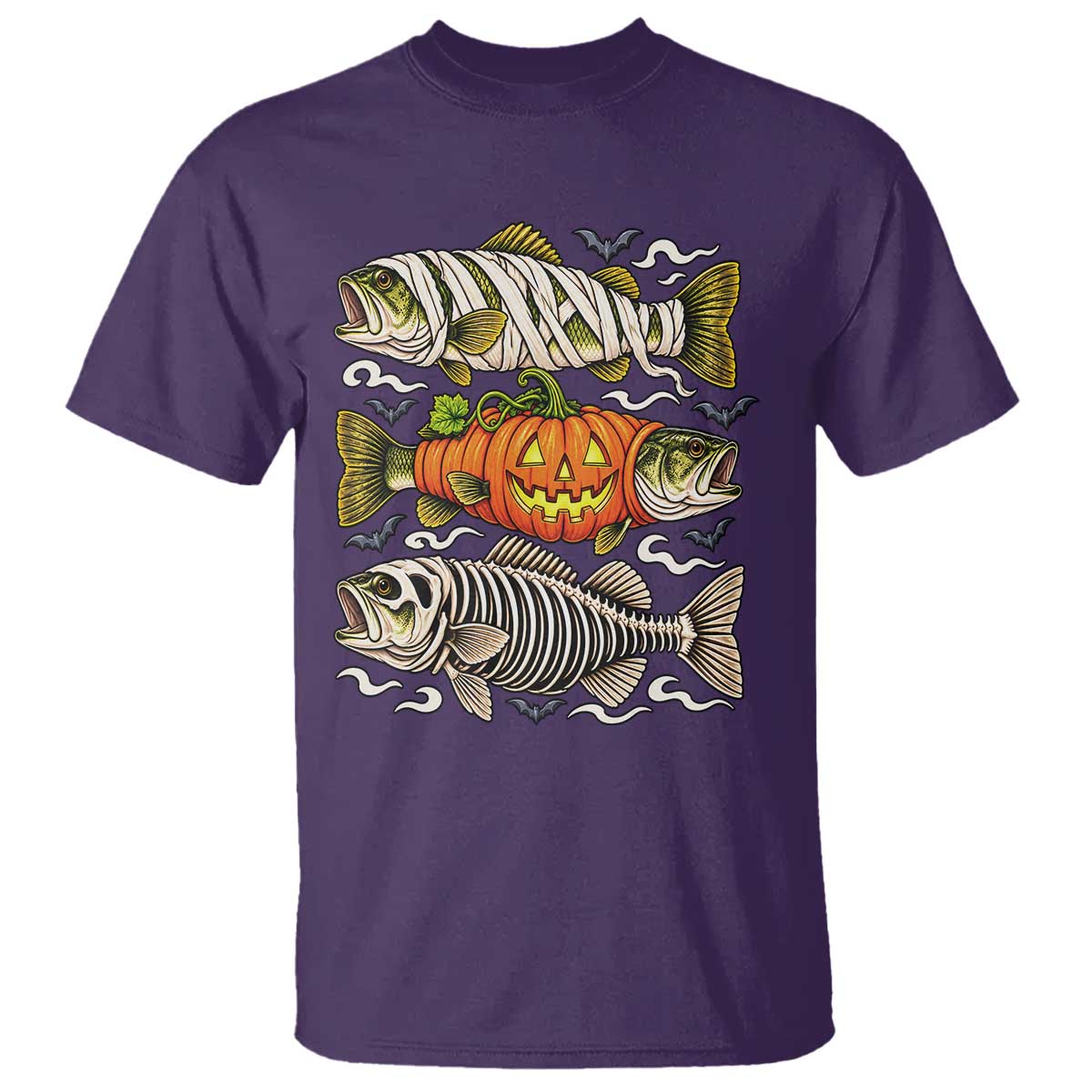 Halloween Bass Fish Pumpkin Skeleton Mummy T Shirt