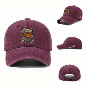 Halloween Bass Fish Pumpkin Skeleton Mummy Washed Cotton Baseball Cap
