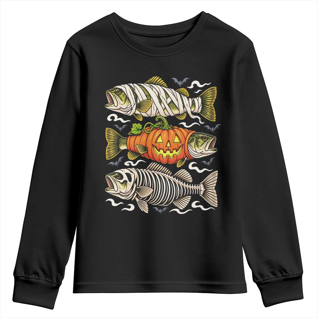 Halloween Bass Fish Pumpkin Skeleton Mummy Youth Sweatshirt