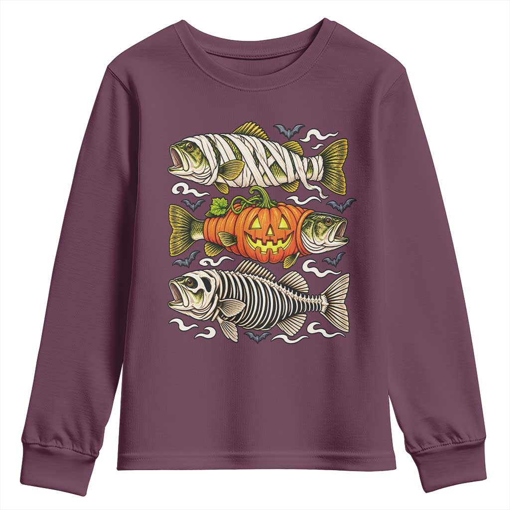 Halloween Bass Fish Pumpkin Skeleton Mummy Youth Sweatshirt